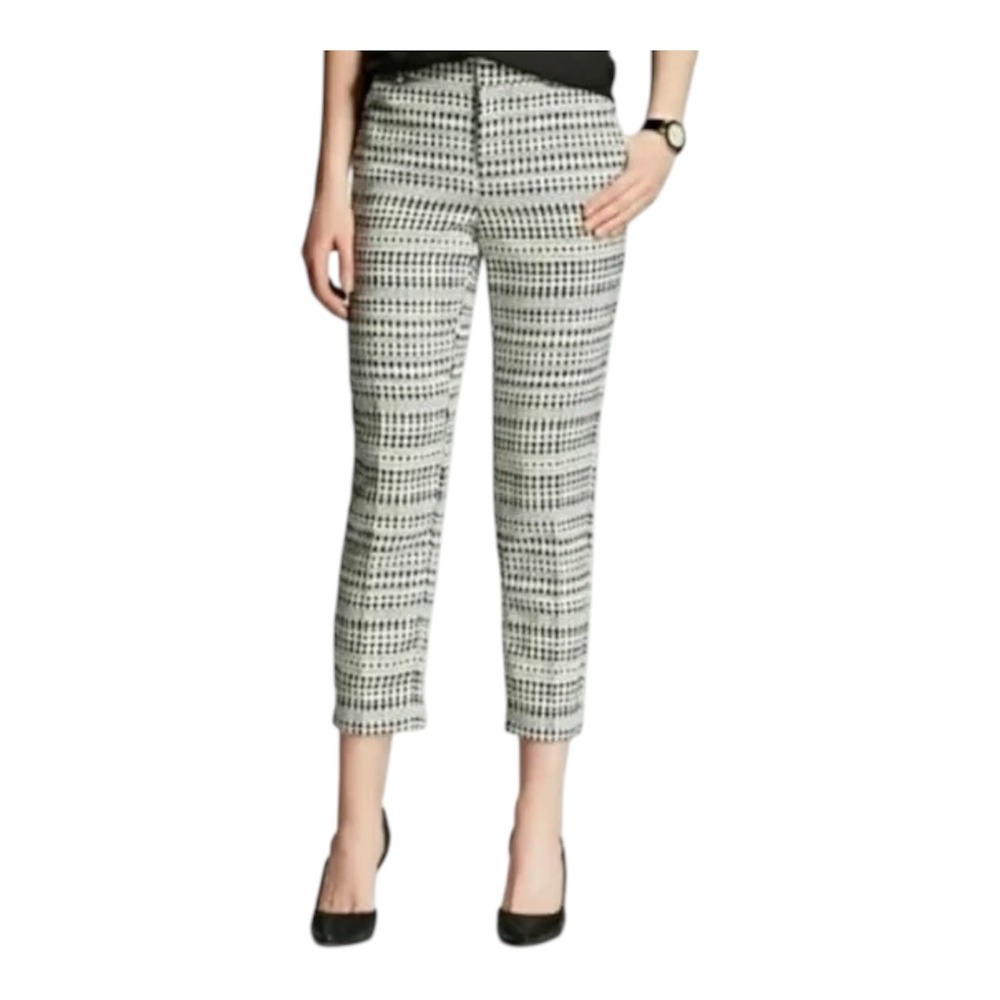 Merona Black White Textured Jacquard Ankle Pants Size 8 Classic Tapered Workwear